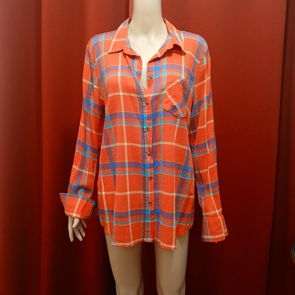 Merona Button Down Long Sleeve Red Multicolor Top Size XXL​​​